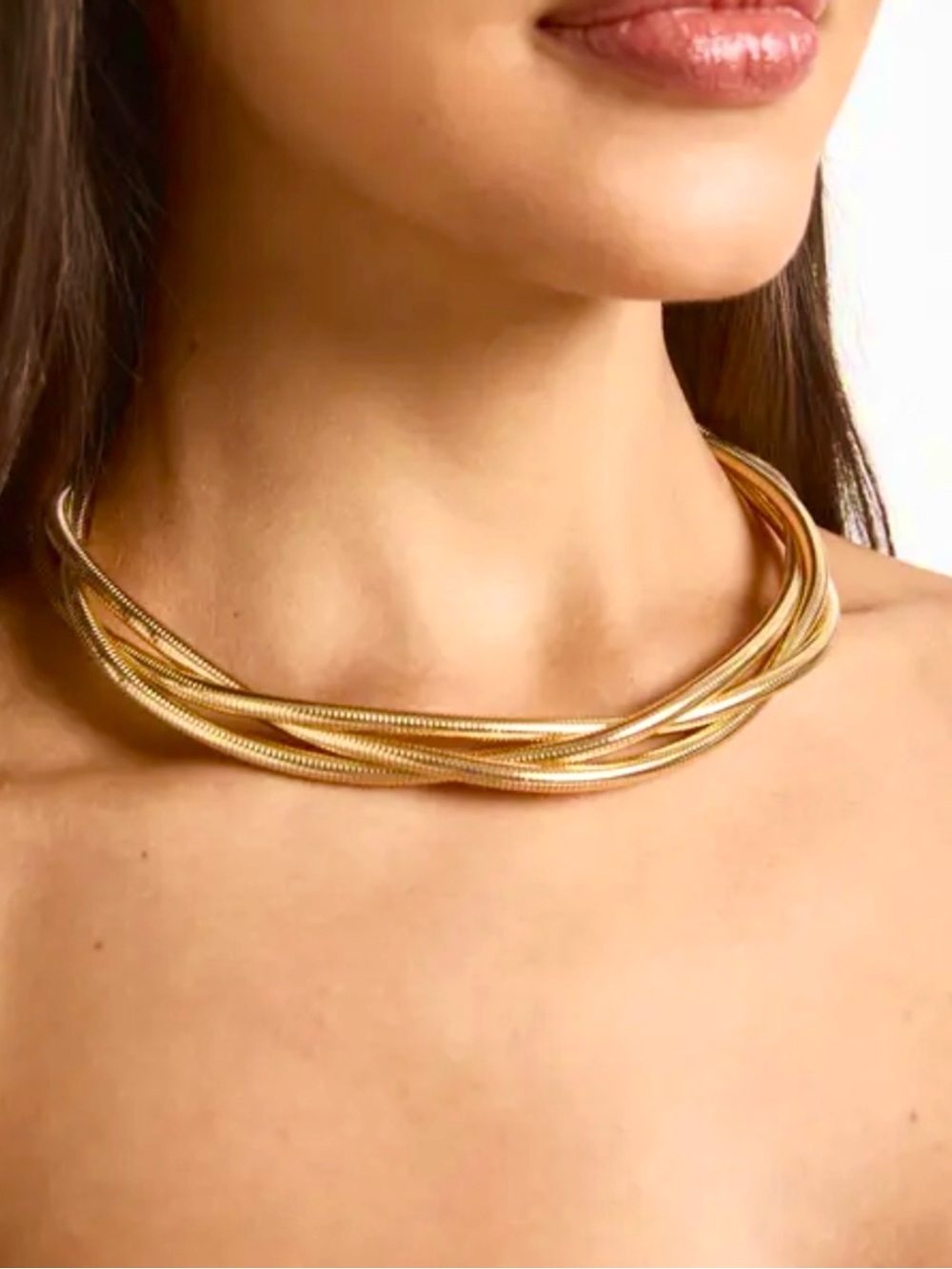 NEW Snake Chain Collar Necklace Gold Layering Chains Triple Strand Choker OC01